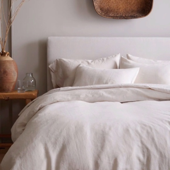 NWT Quince European Linen Sand (Light Tan) Queen Duvet Cover with Matching Shams - Picture 3 of 7